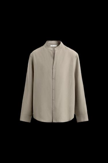 Zara FLOWY BAND COLLAR SHIRT - Stone - Image 0