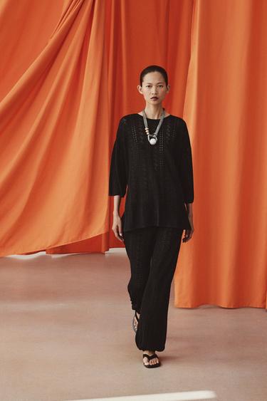 POINTELLE KNIT TOP WITH VENTS - Black by Zara - Image 1