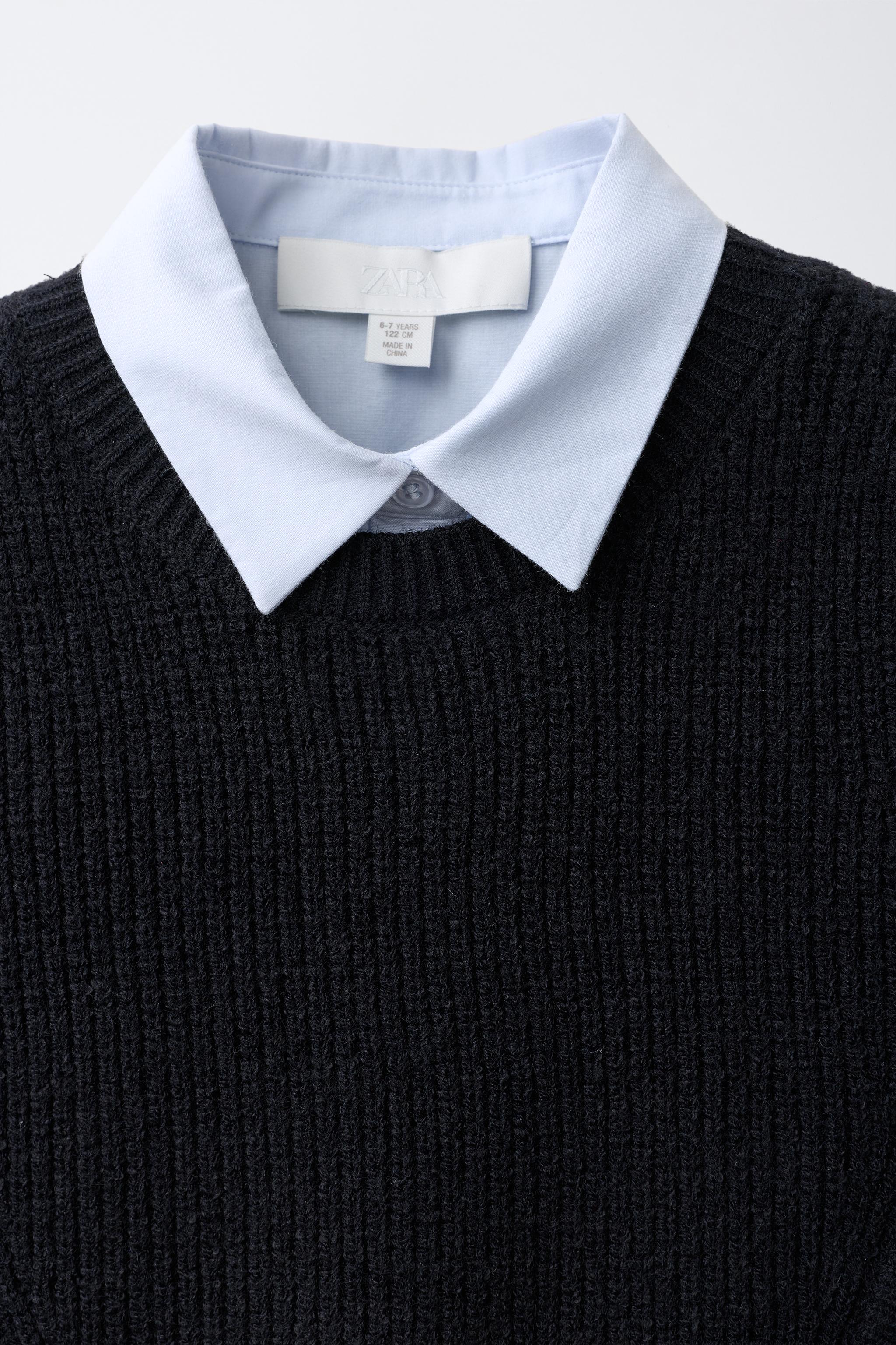 BUTTON DETAIL SHIRT WITH KNIT VEST OVERLAY