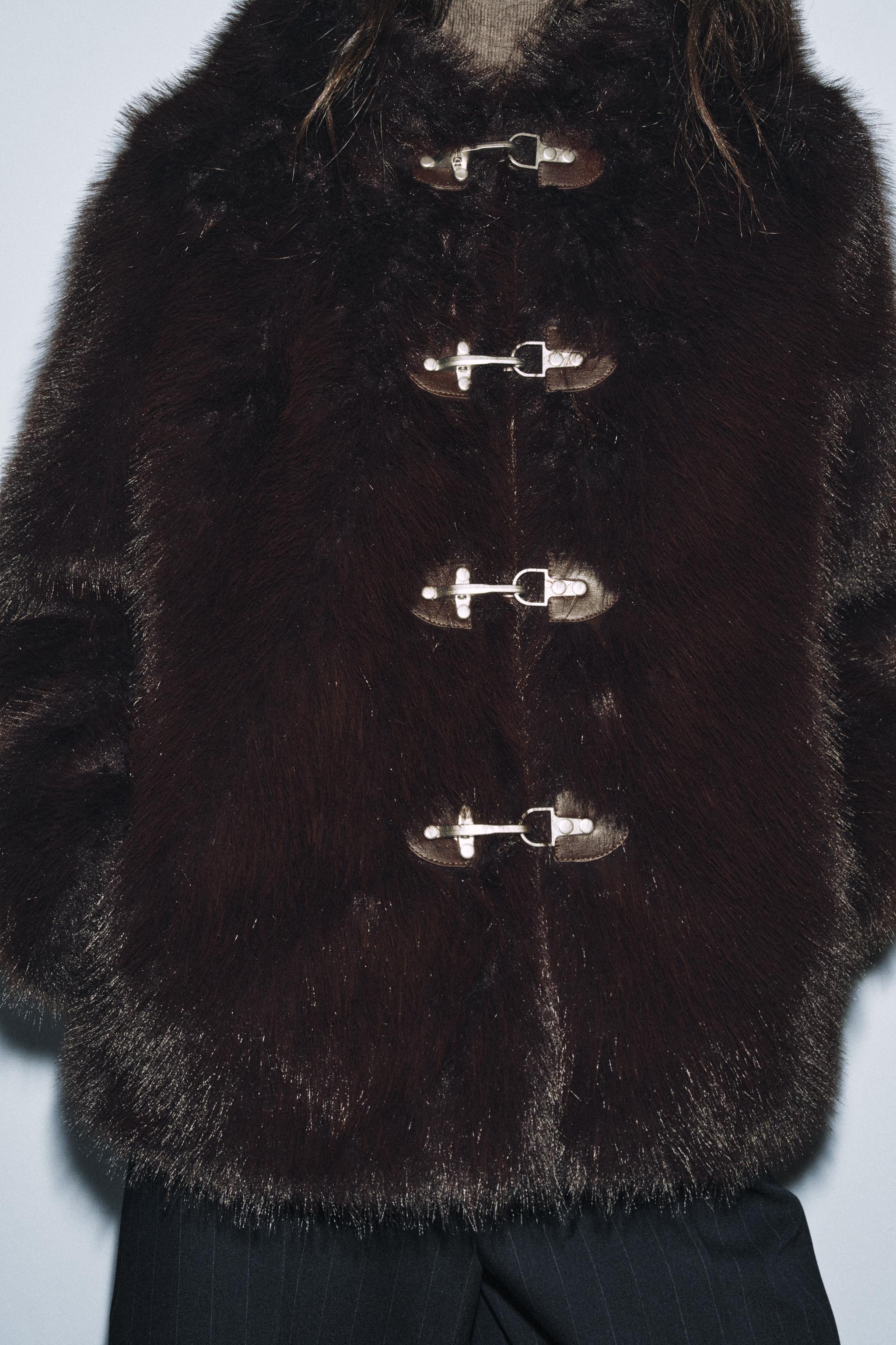 フェイクファーショートコート ZW COLLECTION ZW COLLECTION フェイクファーショートコート - ブラウン | ZARA