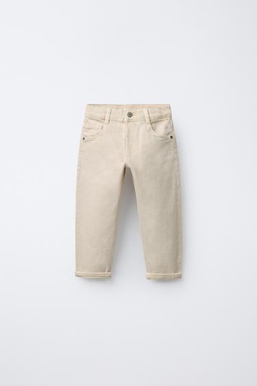 TWILL STRAIGHT-LEG TROUSERS - Mid-ecru by Zara