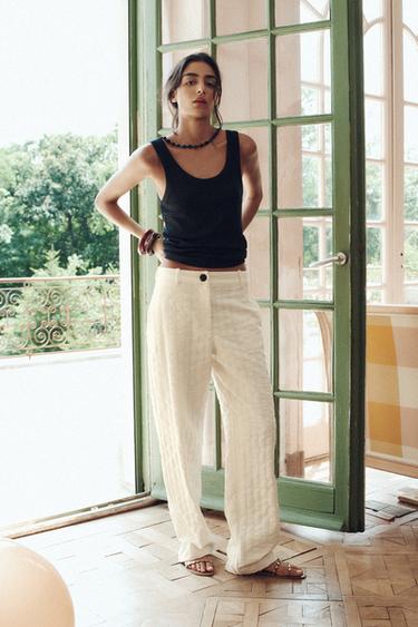 RUSTIC STRAIGHT-LEG TROUSERS - Ecru by Zara