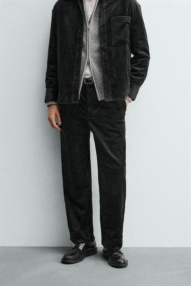 CALÇAS RELAXED FIT DE BOMBAZINA - Preto da Zara