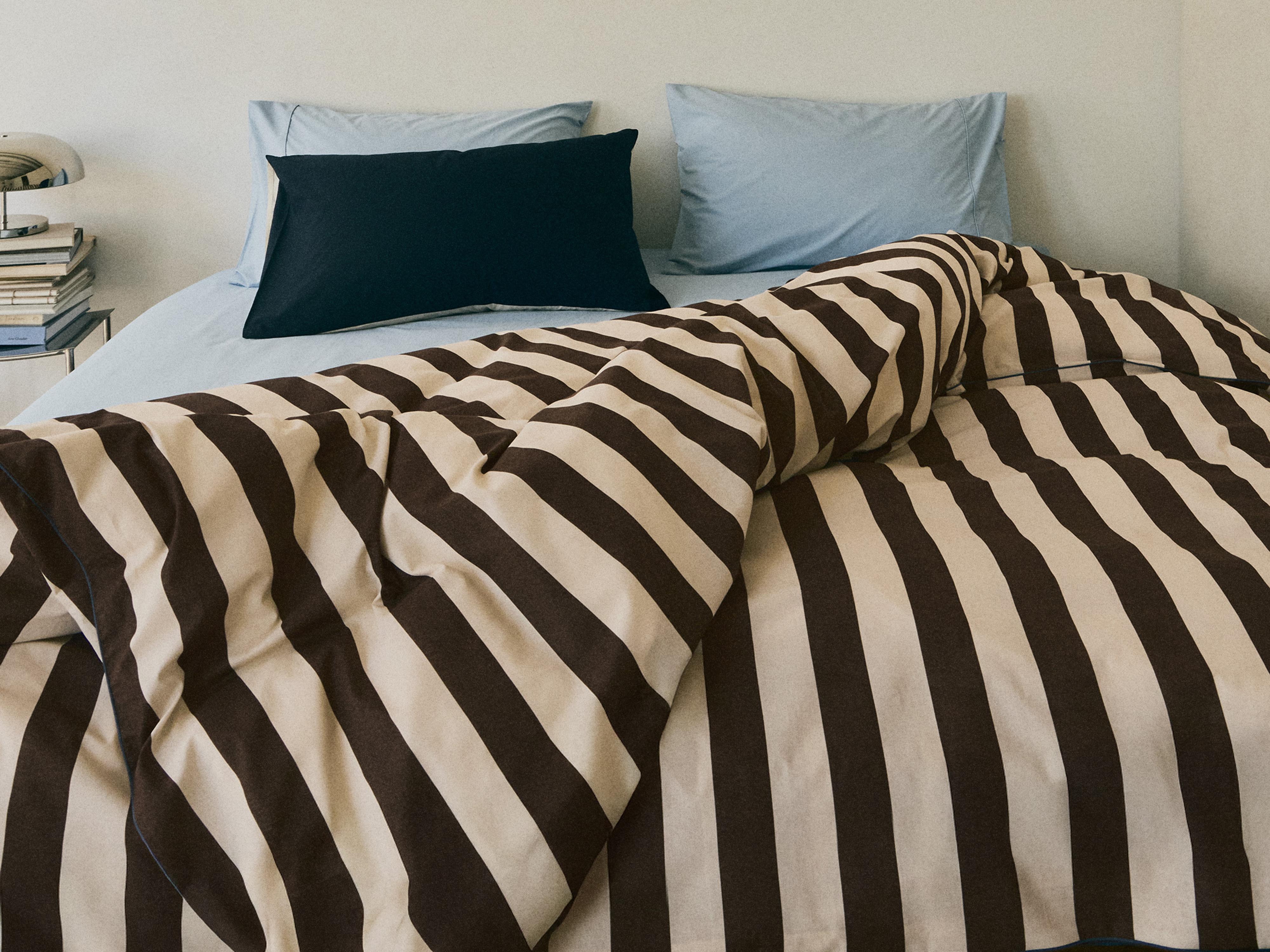 FADED COTTON STRIPE DUVET COVER — Dark brown