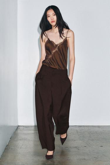 ZW COLLECTION: СӘБІЗ ПІШІНДІ, КЕҢ БАЛАҚТЫ, БЕЛДІКТІ ШАЛБАР - Шоколад Zara компаниясынан