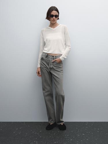 Jeans straight tiro alto mezcla algodón - Gris Antracita de Zara - Imagen 0