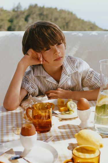 Zara STRIPED RUSTIC SHIRT - Beige