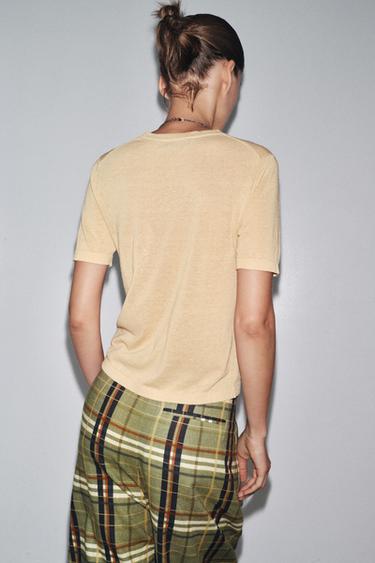 SHORT SLEEVE KNIT LINEN BLEND TOP - Mid-yellow by Zara - Image 2