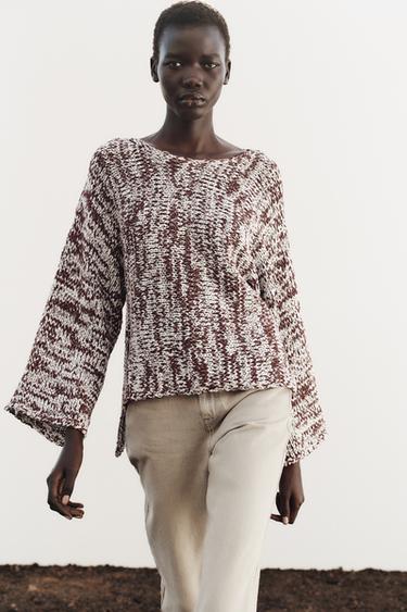 CONTRAST KNIT SWEATER - brown/white by Zara - Image 1