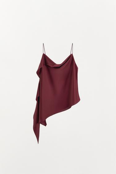 TOP SATINÉ ASYMÉTRIQUE À VOLANT - Grenat de Zara - Image 5