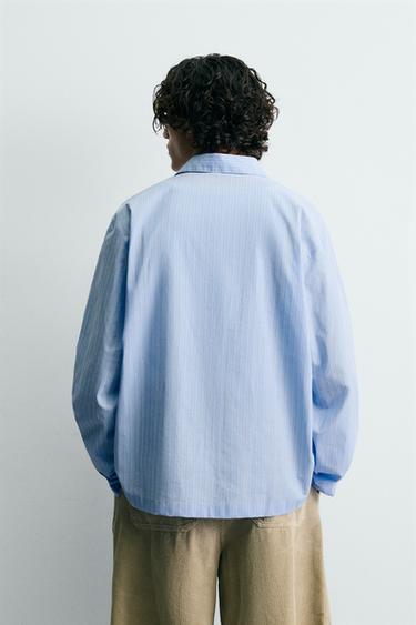 RELAXED FIT CHECK SHIRT WITH SLOGAN - Light blue by Zara - Image 2