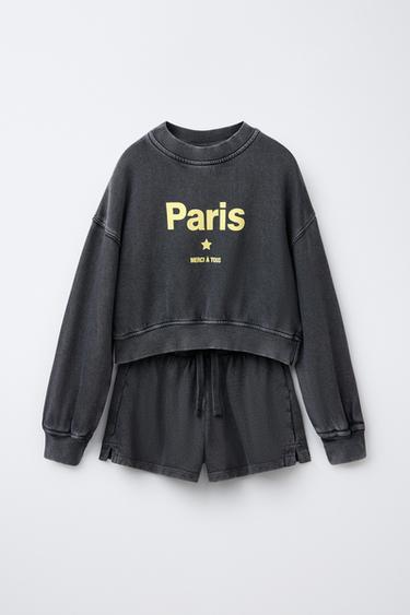 SÆT MED SLOGAN SWEATSHIRT OG BERMUDASHORTS - mørk grå fra Zara