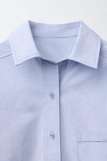 POPLIN SHIRT WITH POCKET - Light blue by Zara - Image 2