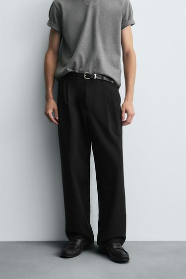 PLEATED WIDE-LEG TROUSERS - Black by Zara