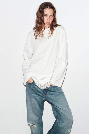 CONTRAST LACE T-SHIRT - White by Zara - Image 3