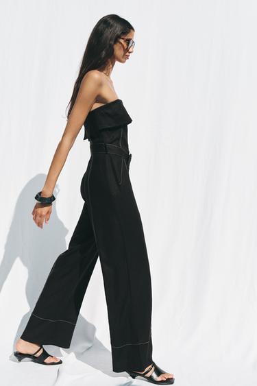 STRAPLESS LINEN BLEND JUMPSUIT - Black by Zara
