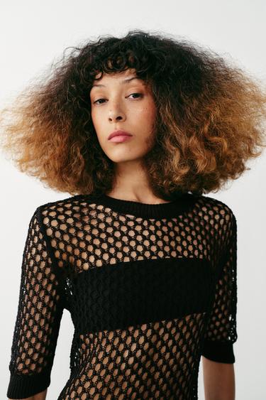 PULL EN MAILLE AJOURÉE - Noir de Zara - Image 4
