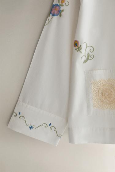 EMBROIDERED CROCHET SHIRT - Oyster-white by Zara - Image 2