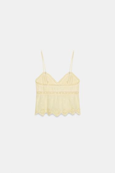EMBROIDERED STRAPPY TOP WITH BOWS - Yellow by Zara - Image 2