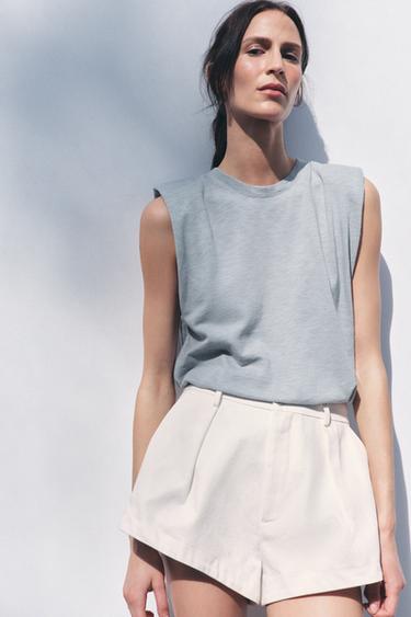 FADED-EFFECT T-SHIRT WITH SHOULDER PADS - Blue / Grey by Zara