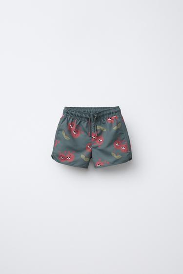 Zara 2-6 YEARS/ CHERRY PRINT SWIM SHORTS - Green