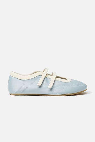 BAILARINA PESPUNTE EFECTO SATINADO - Azul de Zara