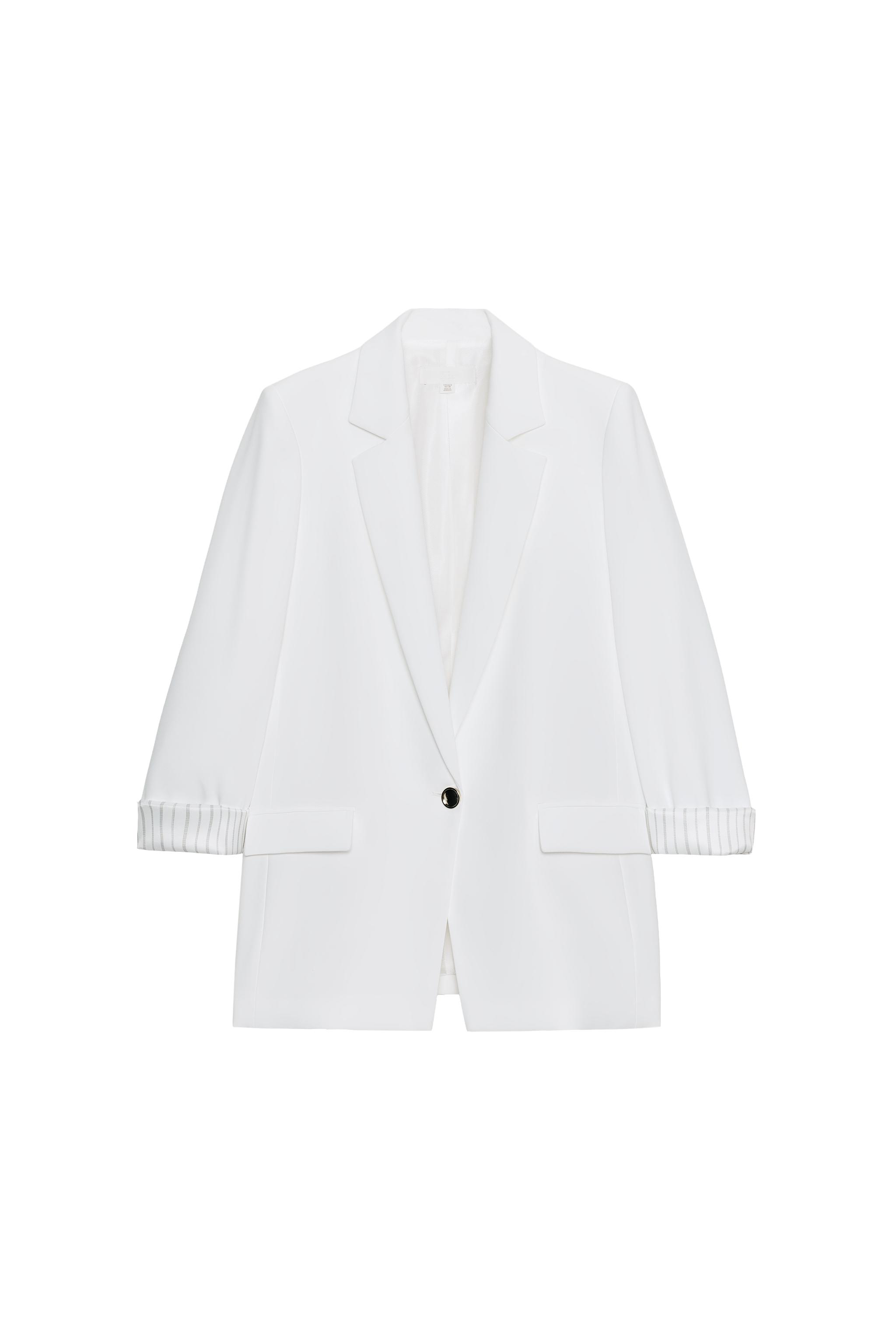 ZARA ロールアップスリーブブレザー　S オフホワイト 美品 ロールアップスリーブプリントカフスブレザー - オフホワイト | ZARA