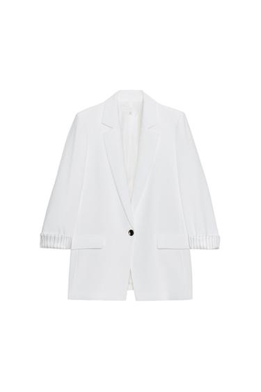 BLAZER WITH ROLLED-UP PRINTED CUFFS - Oyster-white by Zara