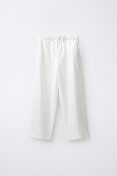 CALÇA STRAIGHT DE ALGODÃO E LINHO - Branco da Zara