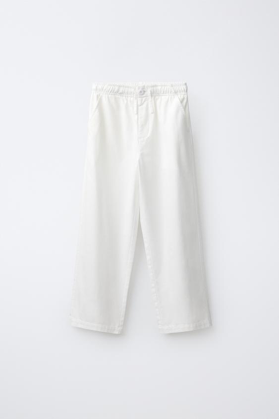 COTTON AND LINEN STRAIGHT TROUSERS - White by Zara - Image 0
