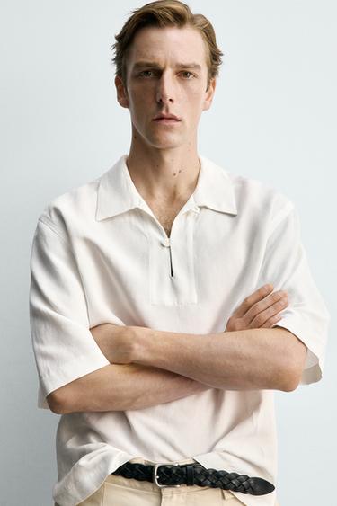 CHEMISE POLO VISCOSE - LIN - Blanc de Zara - Image 4