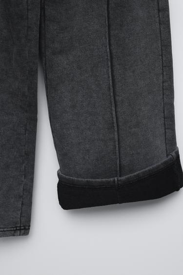 PANTALON EN MOLLETON JAMBES LARGES EFFET DÉLAVÉ - Gris anthracite de Zara - Image 3