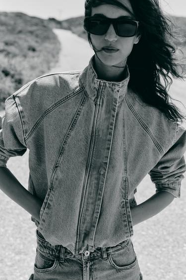 Z1975 HIGH-NECK DENIM BOMBER JACKET - Light blue by Zara