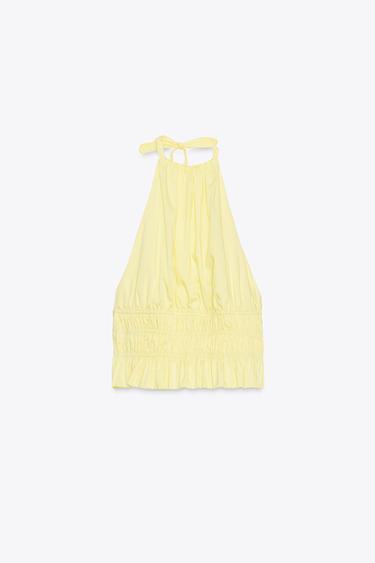 TOP HALTER SATINÉ - Jaune de Zara - Image 4