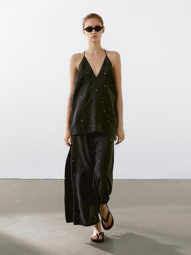 Zara Flowing top with eyelets - Black - Image 0