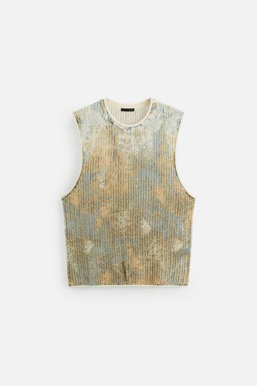 ABSTRACT PRINT KNIT TANK TOP - Sand by Zara