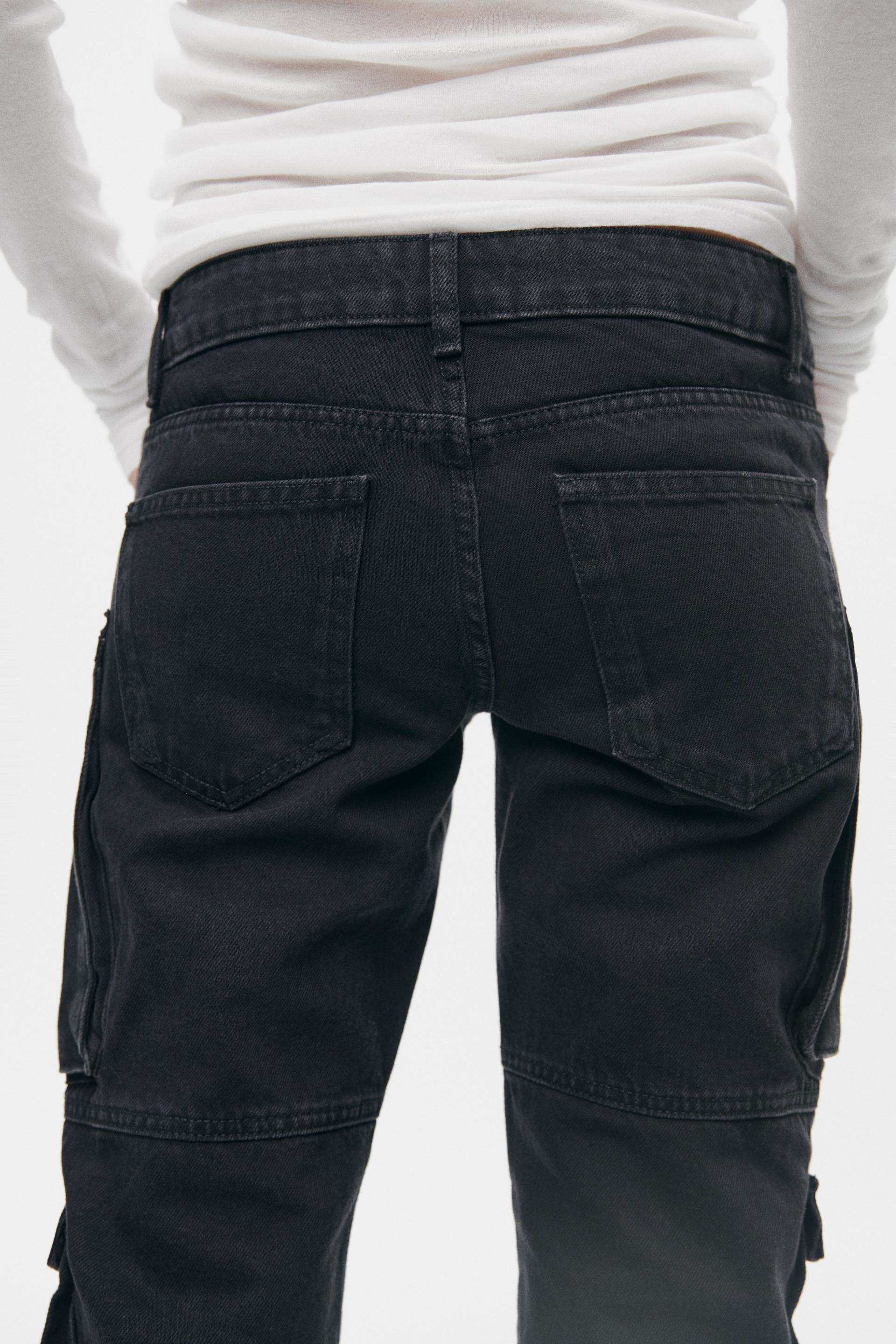 ZW COLLECTION SLIM FIT MID-RISE CARGO JEANS - Black