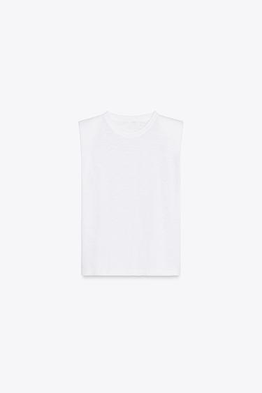 Zara 墊肩設計褪色效果T恤 - 磨白色