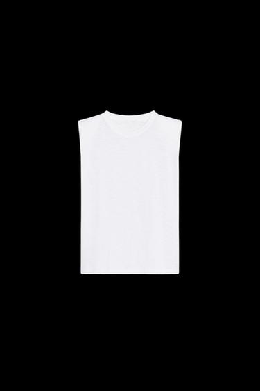 Zara WASHED EFFECT T-SHIRT WITH SHOULDER PADS - Oyster-white - Image 0