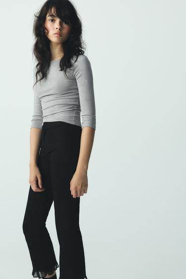 Zara 迷你喇叭荷葉邊長褲 - 黑色