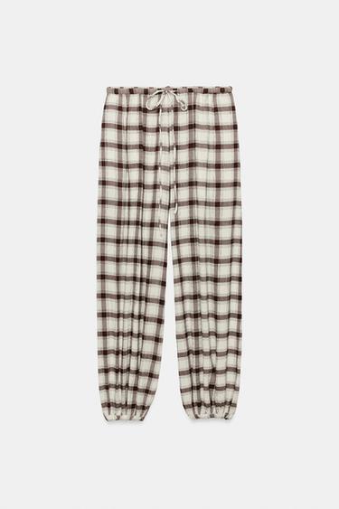 PANTALÓN BOMBACHO CUADROS ZW COLLECTION - Marrón / Crudo de Zara