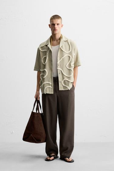 Zara RELAXED FIT 立體條紋襯衫 - 灰色 / 棕黃色 - 圖片 0