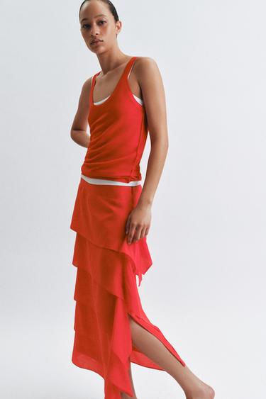 FALDA VOLANTES ZW COLLECTION - Rojo vivo de Zara