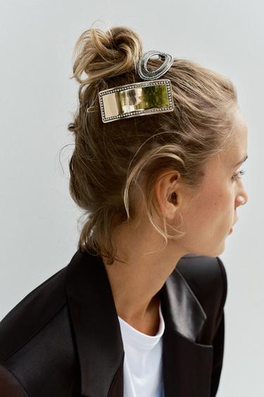 PACK OF 2 METALLIC RHINESTONE HAIR CLIPS - Gold / Silver by Zara - Image 0