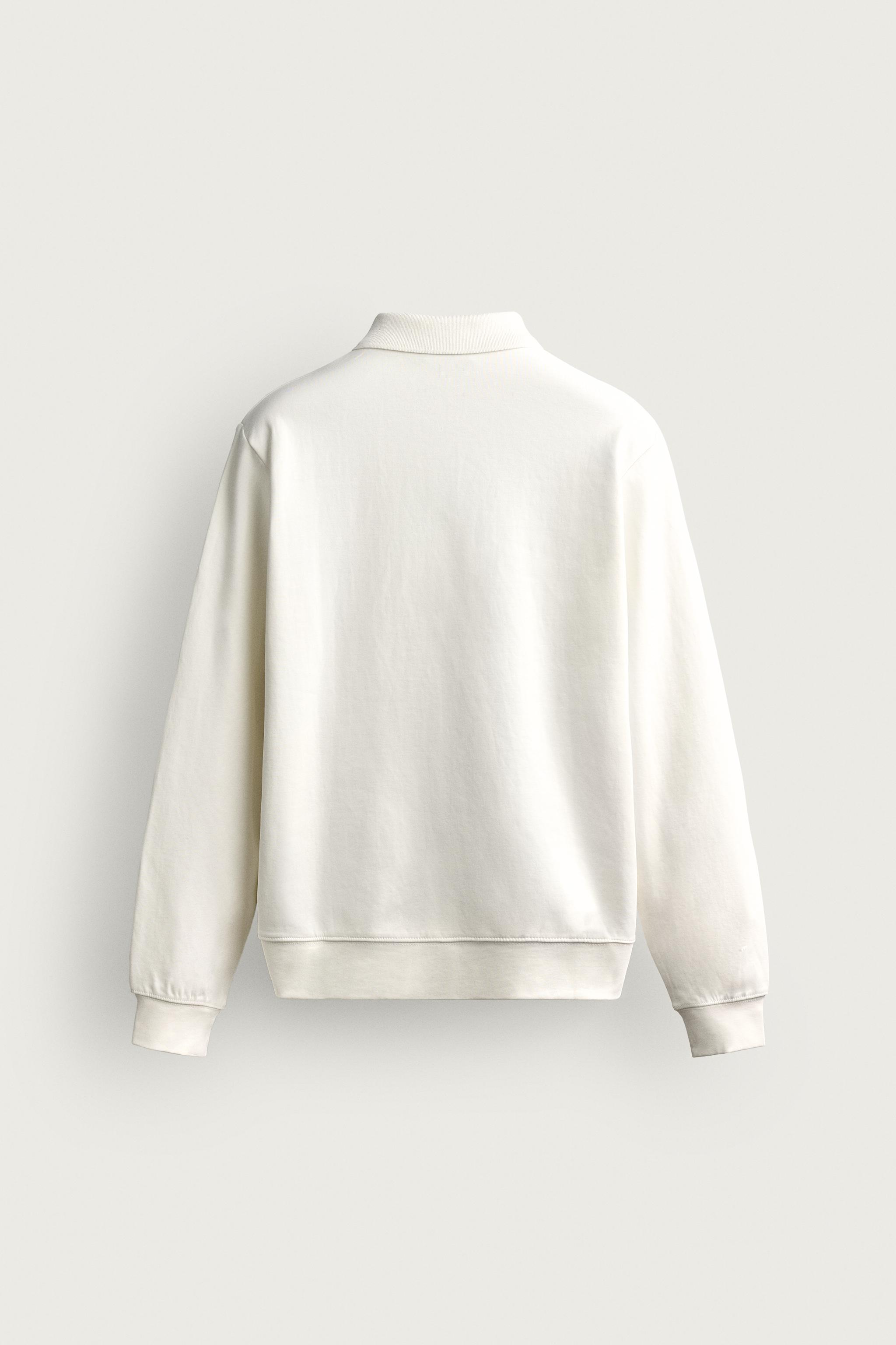 ZIP-UP INTERLOCK POLO SWEATSHIRT — White