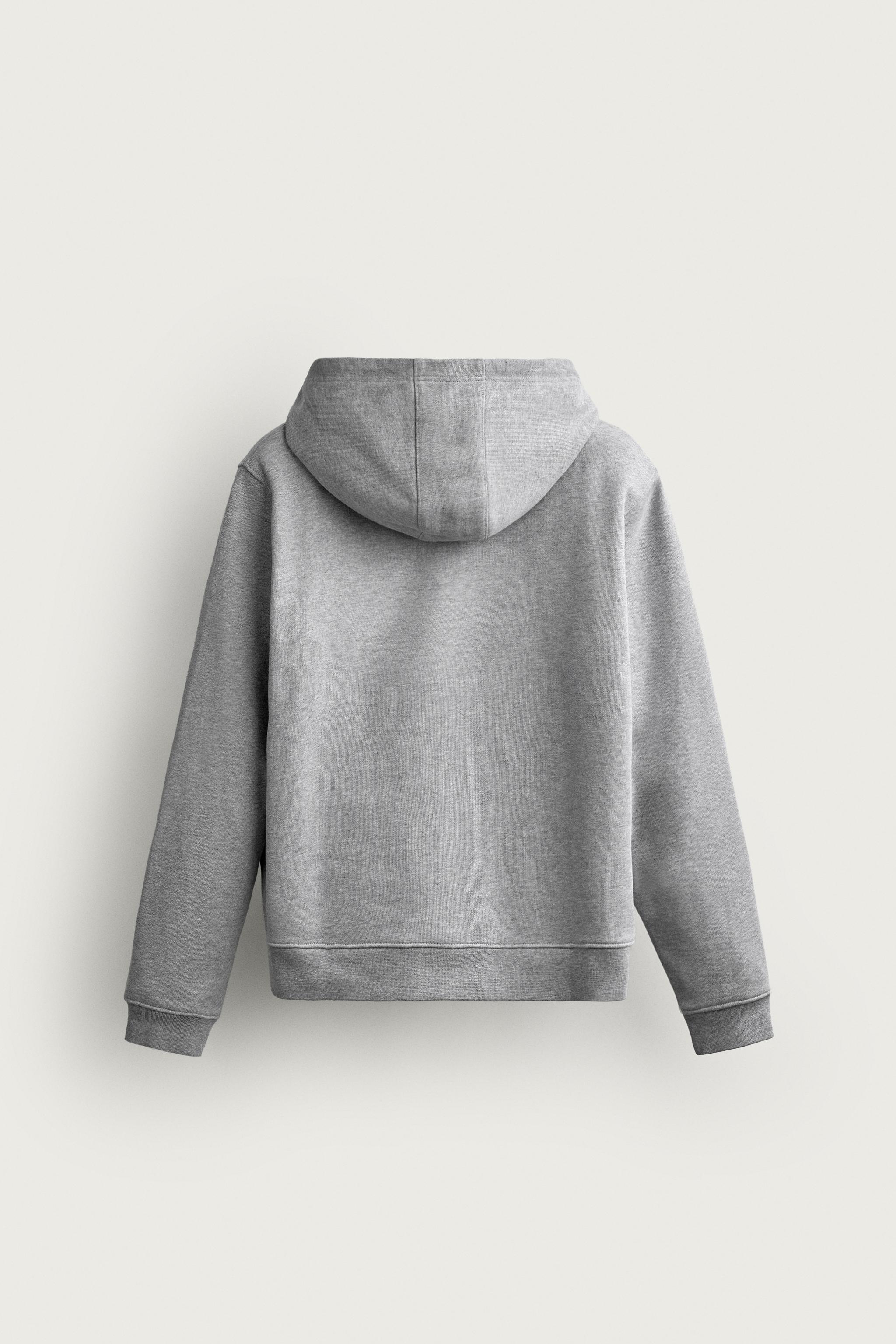 REGULAR FIT HOODED ZIP-UP SWEATSHIRT — Gray marl