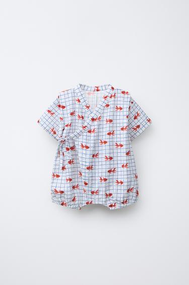 1-9 MONTHS/ GOLDEN FISH PRINT KIMONO ROMPER - Ecru by Zara - Image 0
