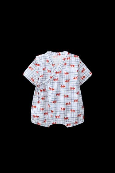1-9 MONATE/ KIMONO-STRAMPLER MIT GOLDEN-FISH-PRINT - Cremefarben von Zara