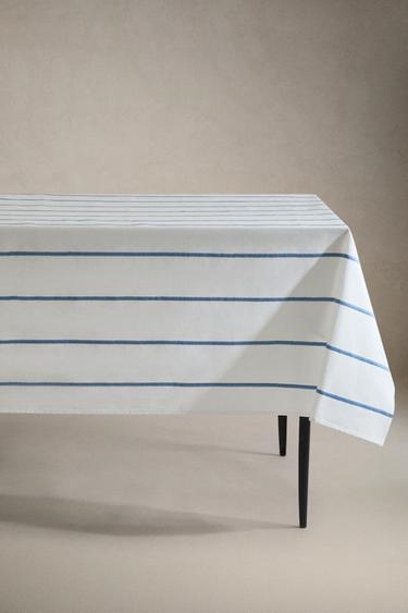 TABLECLOTH WITH EMBROIDERED STRIPES - Blue/White by Zara - Image 0