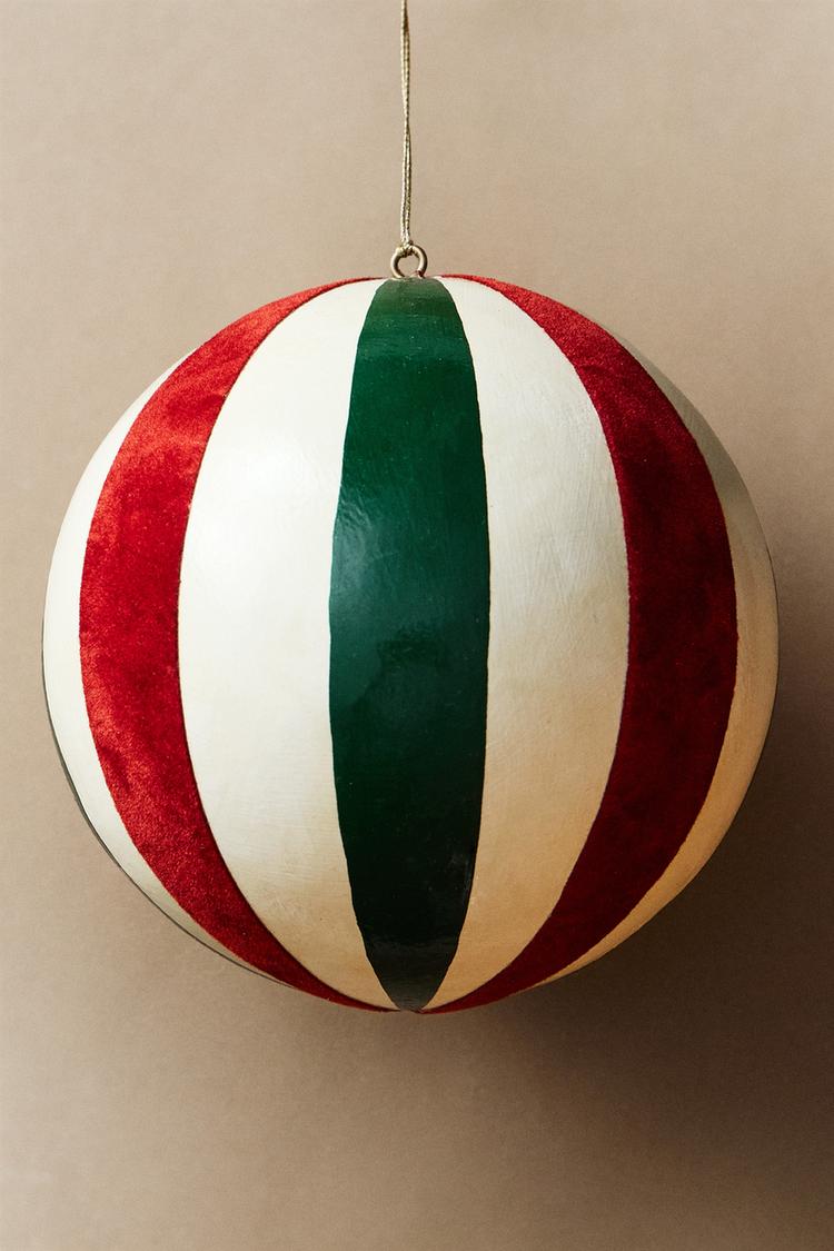 STRIPED VELVET BAUBLE CHRISTMAS TREE DECORATION — Multicolored